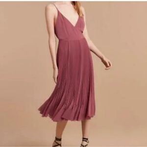 Aritzia Wilfred Beaune Dress Accordion Pleated Midi Wrap Dress Size S Rose